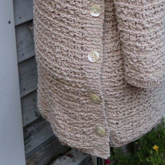 J Jill Taupe Boat Neck Side Buttons 3/4 Sleeves Loose Weave Tunic Sweater Sz XS - Picture 4 of 5